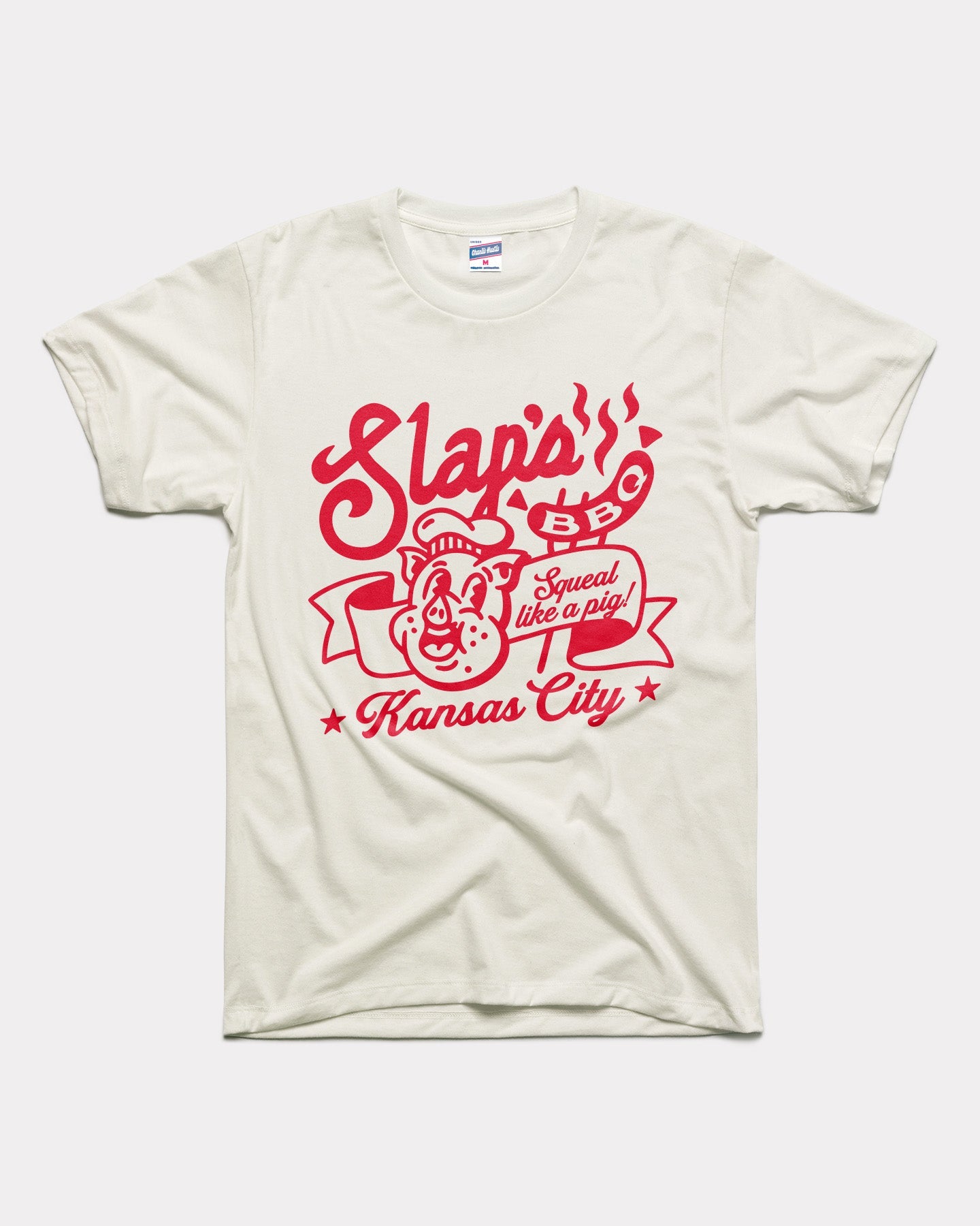 Slaps BBQ Squeal Like A Pig Vintage White T-Shirt | CHARLIE HUSTLE