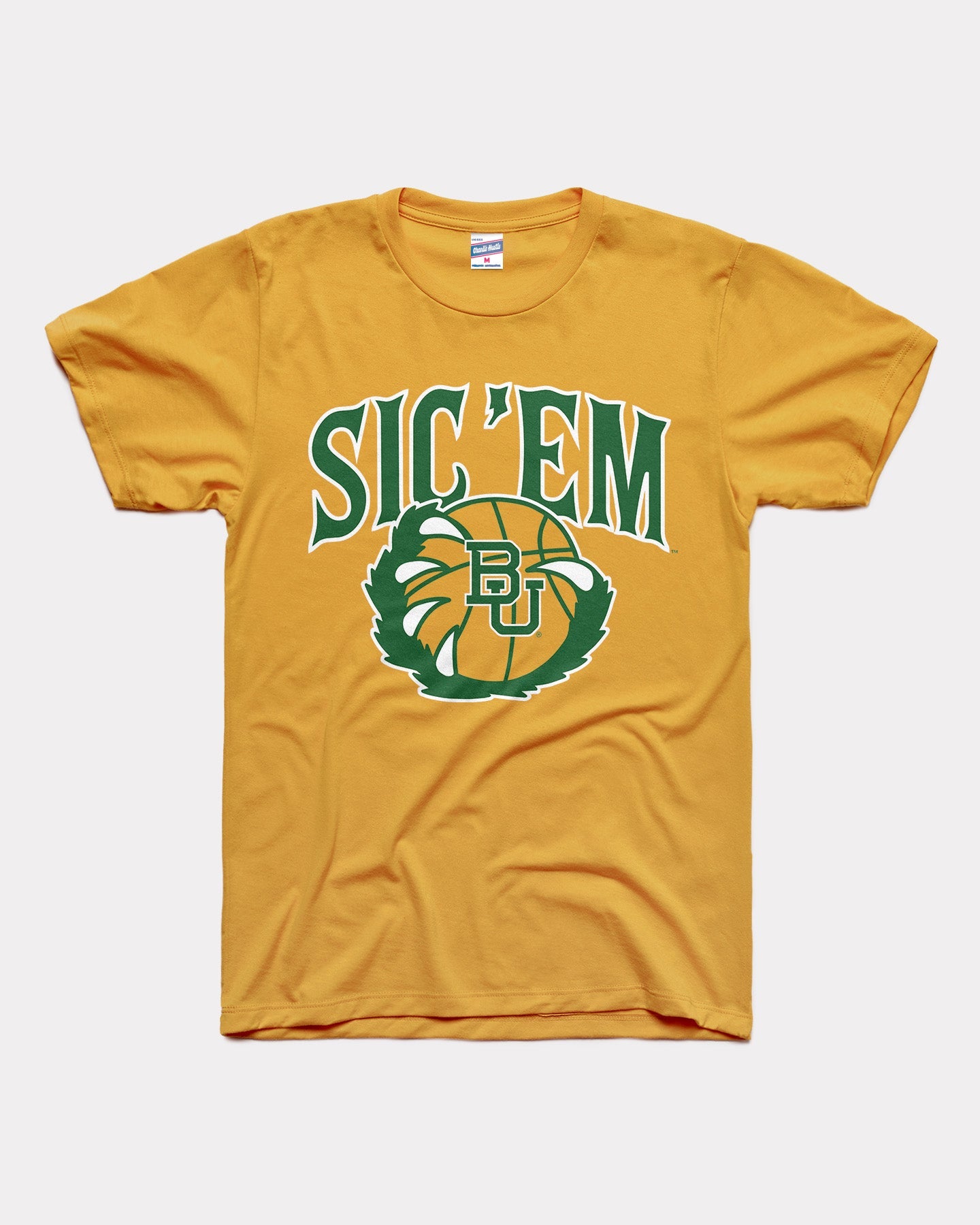 Baylor Bears Sic 'Em Basketball Gold T-Shirt CHARLIE HUSTLE