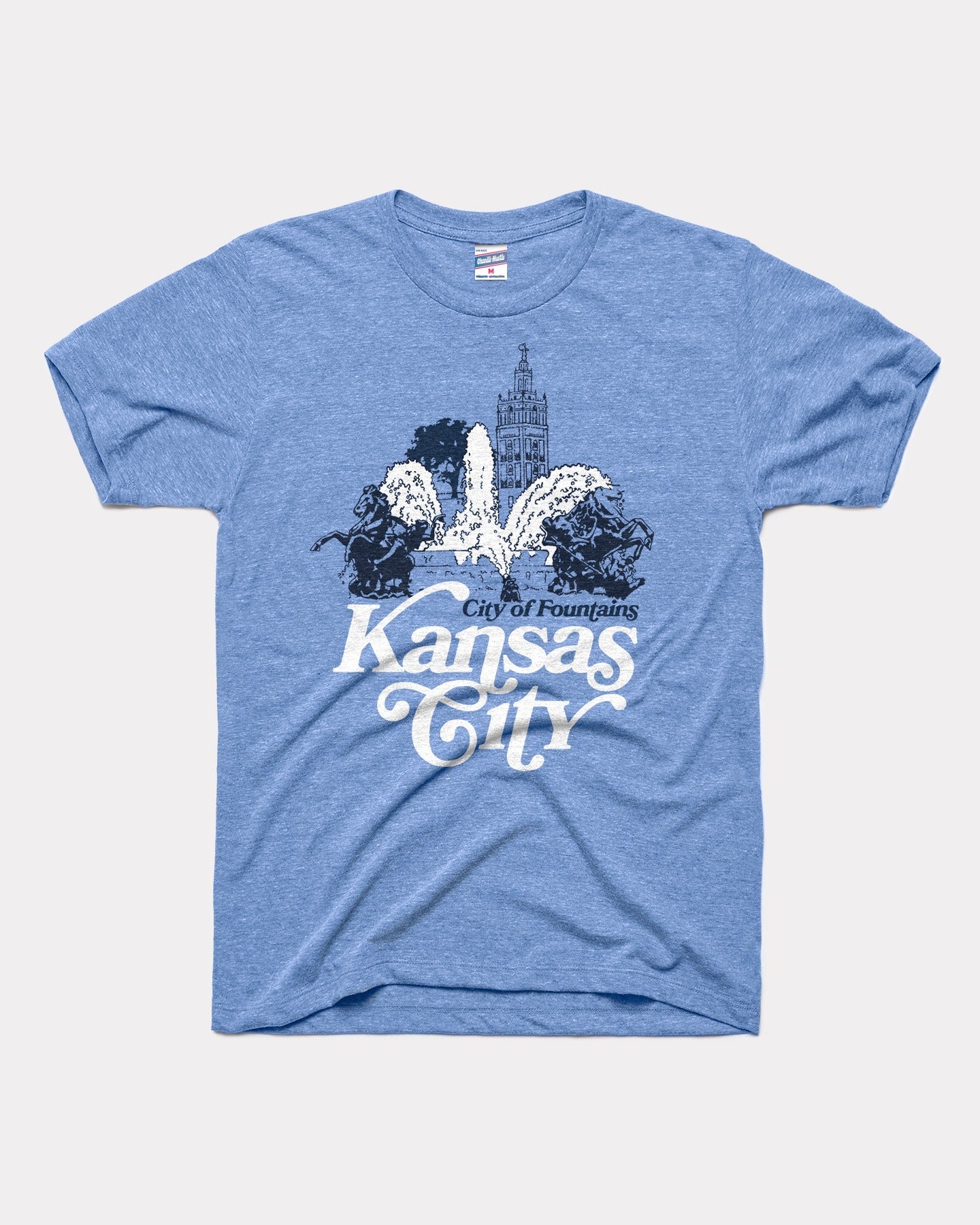 City Of Fountains Kansas City Vintage Blue T-Shirt | CHARLIE HUSTLE
