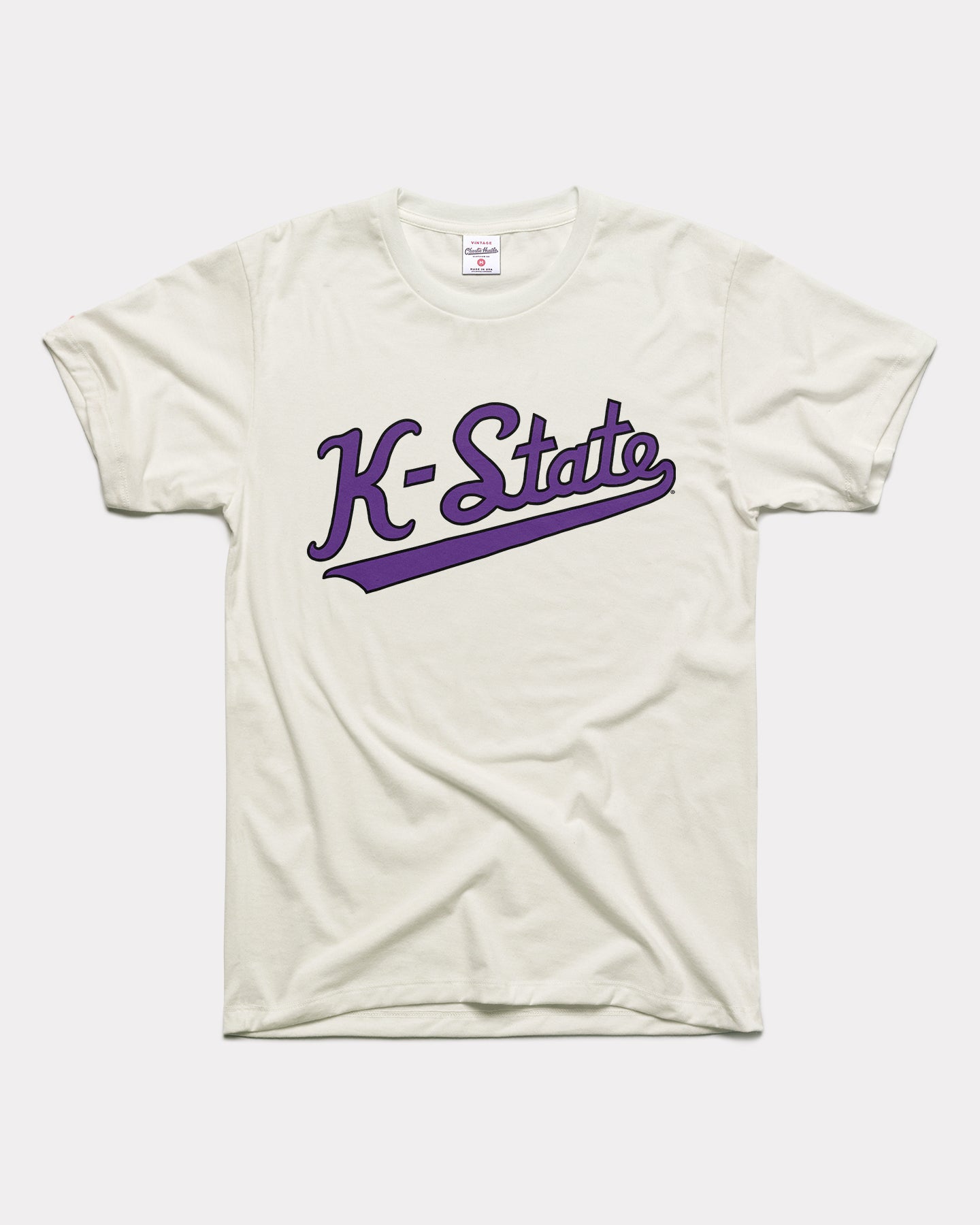 K-State Wildcats Script Vintage White T-Shirt | CHARLIE HUSTLE