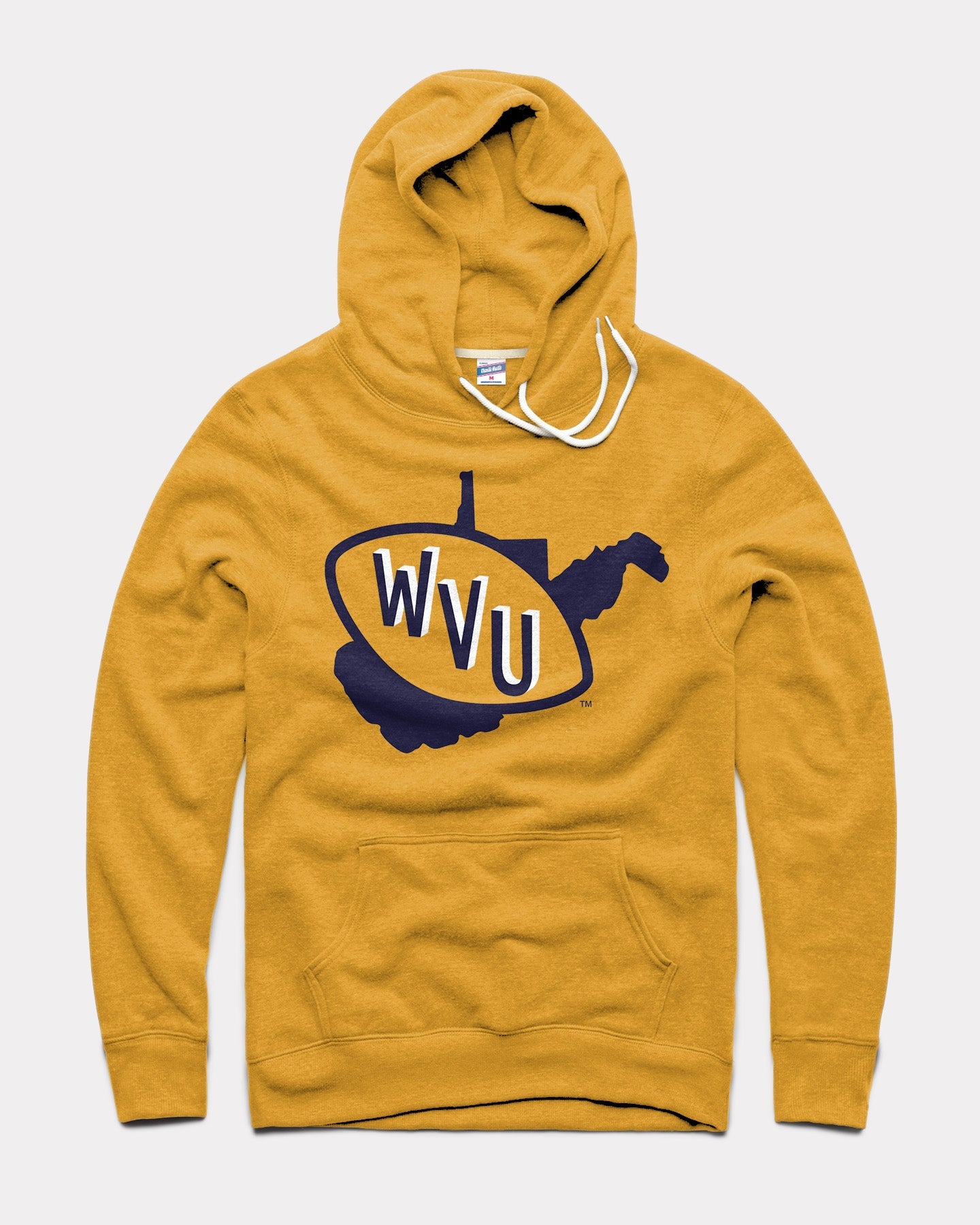 WVU Mountaineers Outline Gold Vintage Hoodie CHARLIE HUSTLE