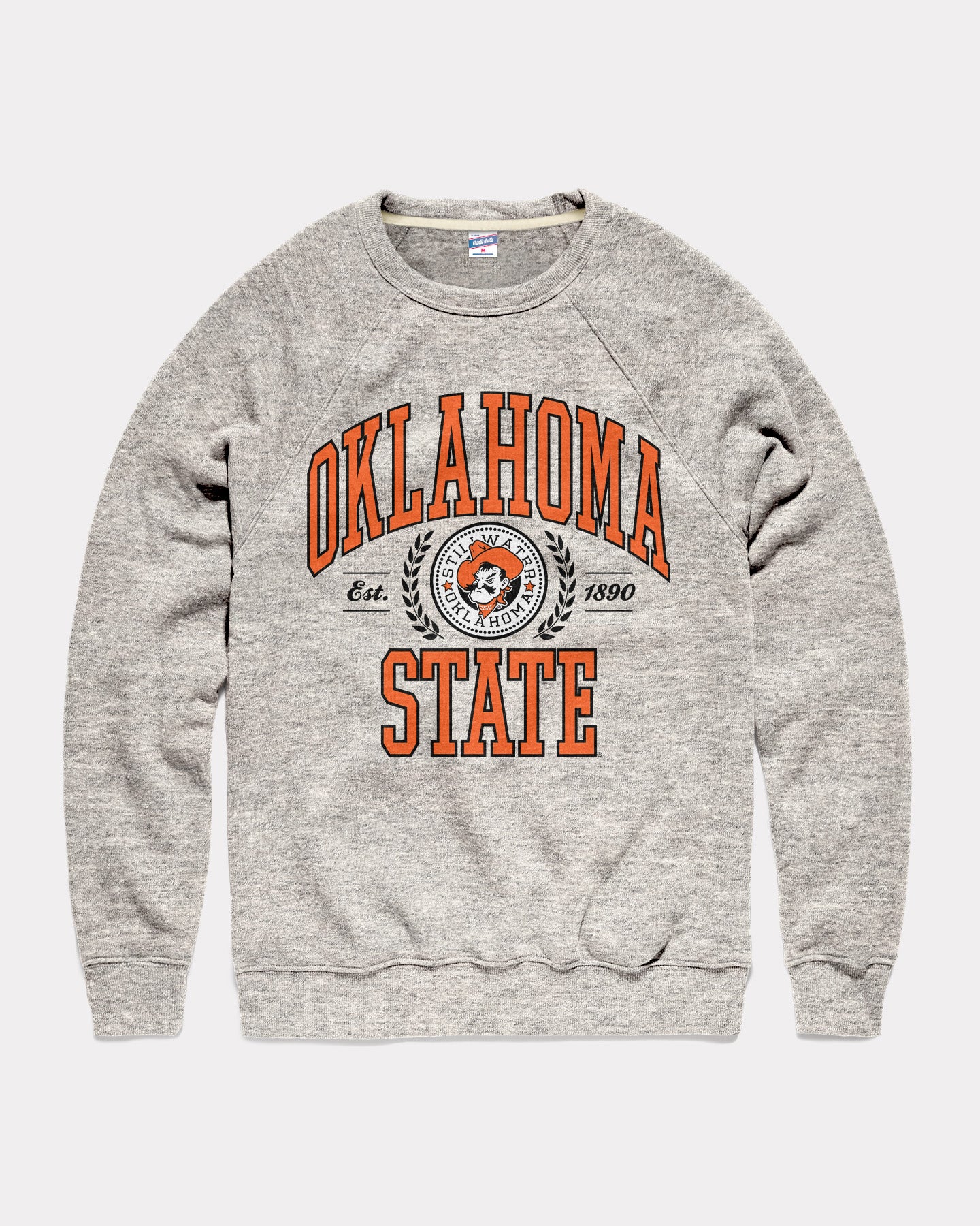 OSU Cowboys Laurel Seal Athletic Grey Crewneck CHARLIE HUSTLE