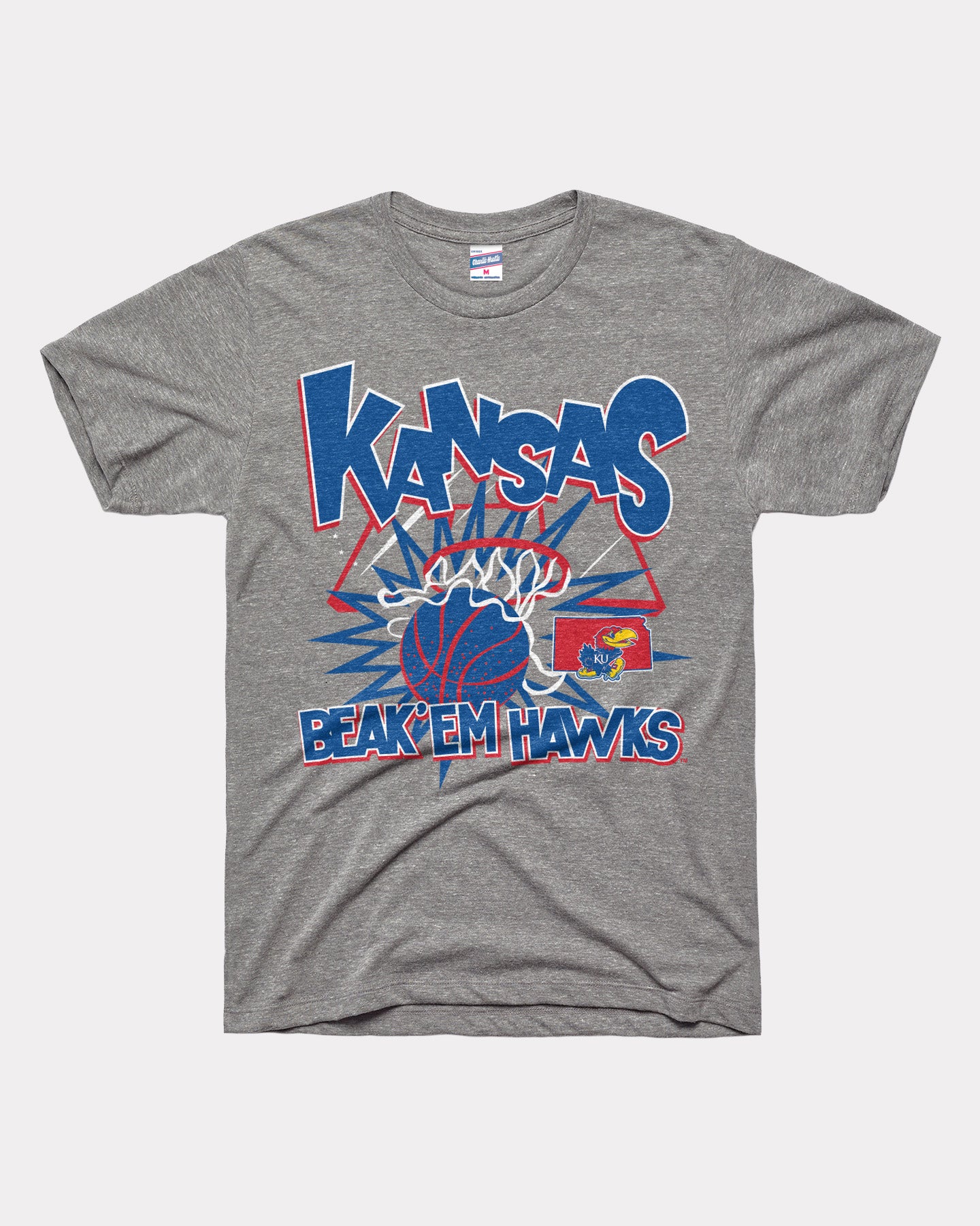 Kansas Beak Em Hawks Basketball Slam Grey T-Shirt | CHARLIE HUSTLE