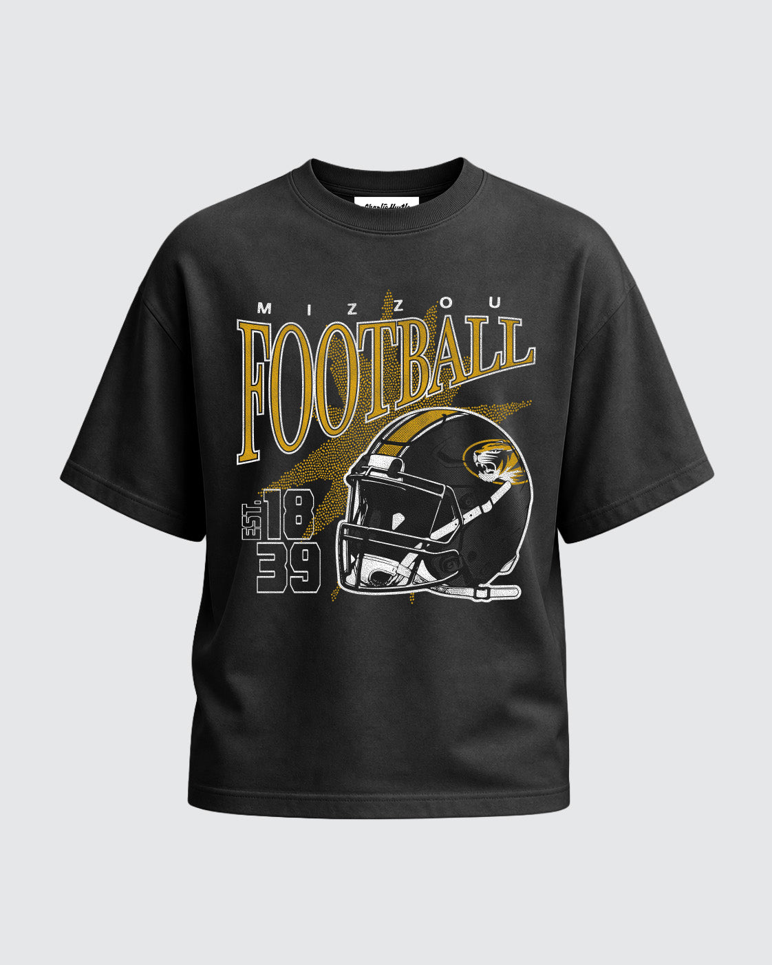 Mizzou Football Pigment Black Unisex Street Tee | CHARLIE HUSTLE