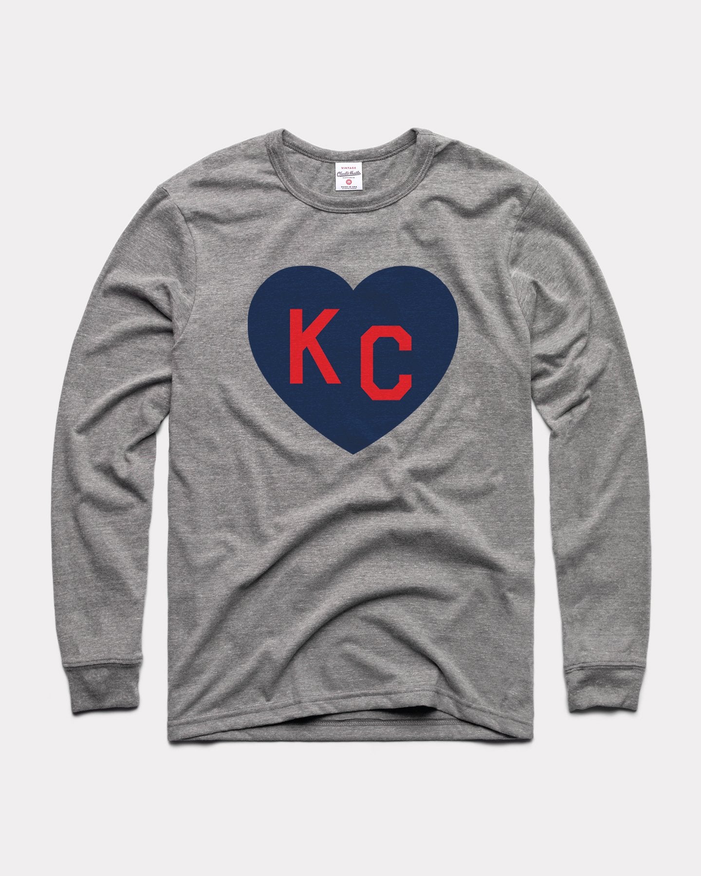 Grey KC Heart Vintage Long Sleeve T-Shirt | Charlie Hustle 02 / S