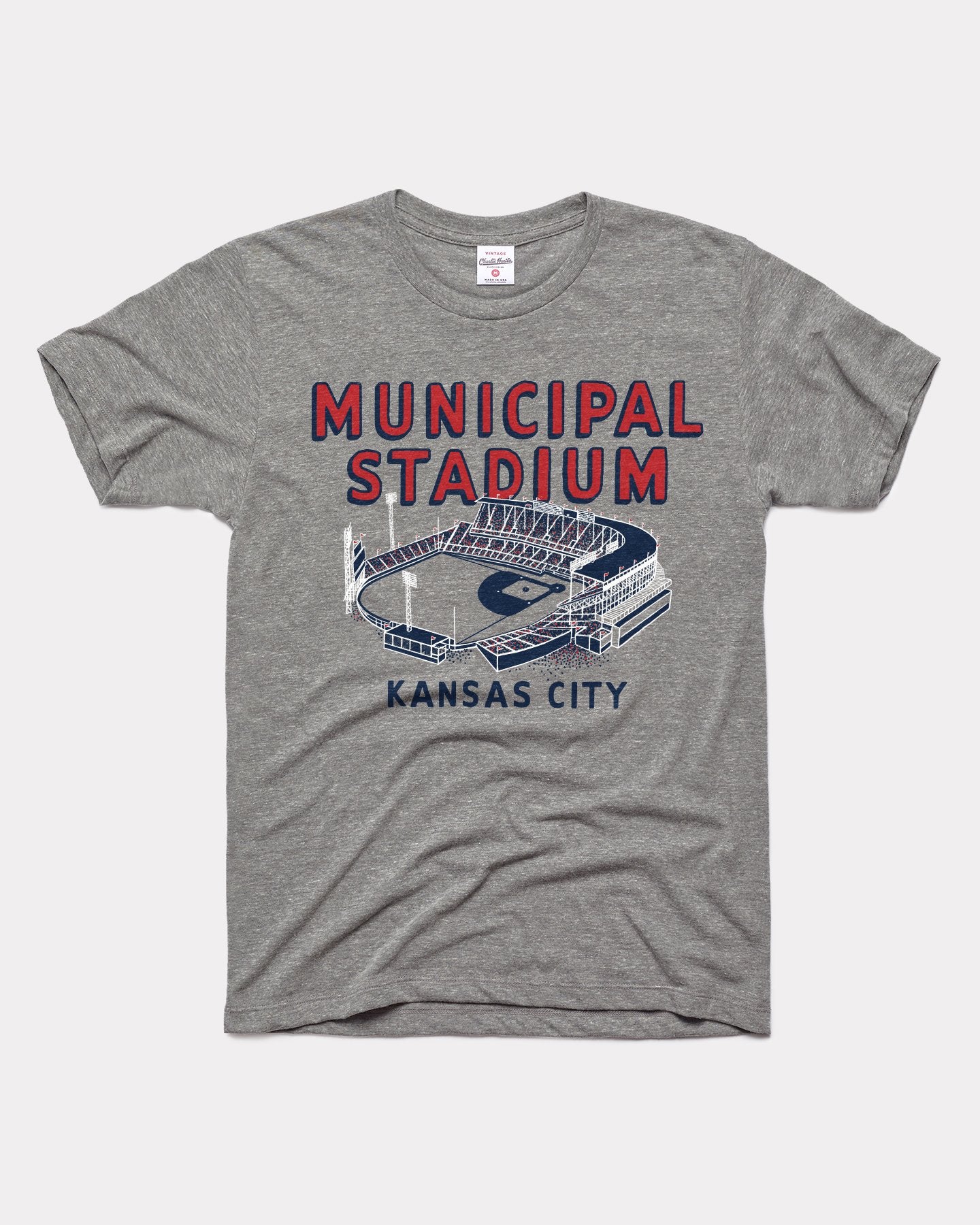 Charlie Hustle Kansas City Monarchs Grey Municipal Stadium Museum T-Shirt, Men's, XL, Gray
