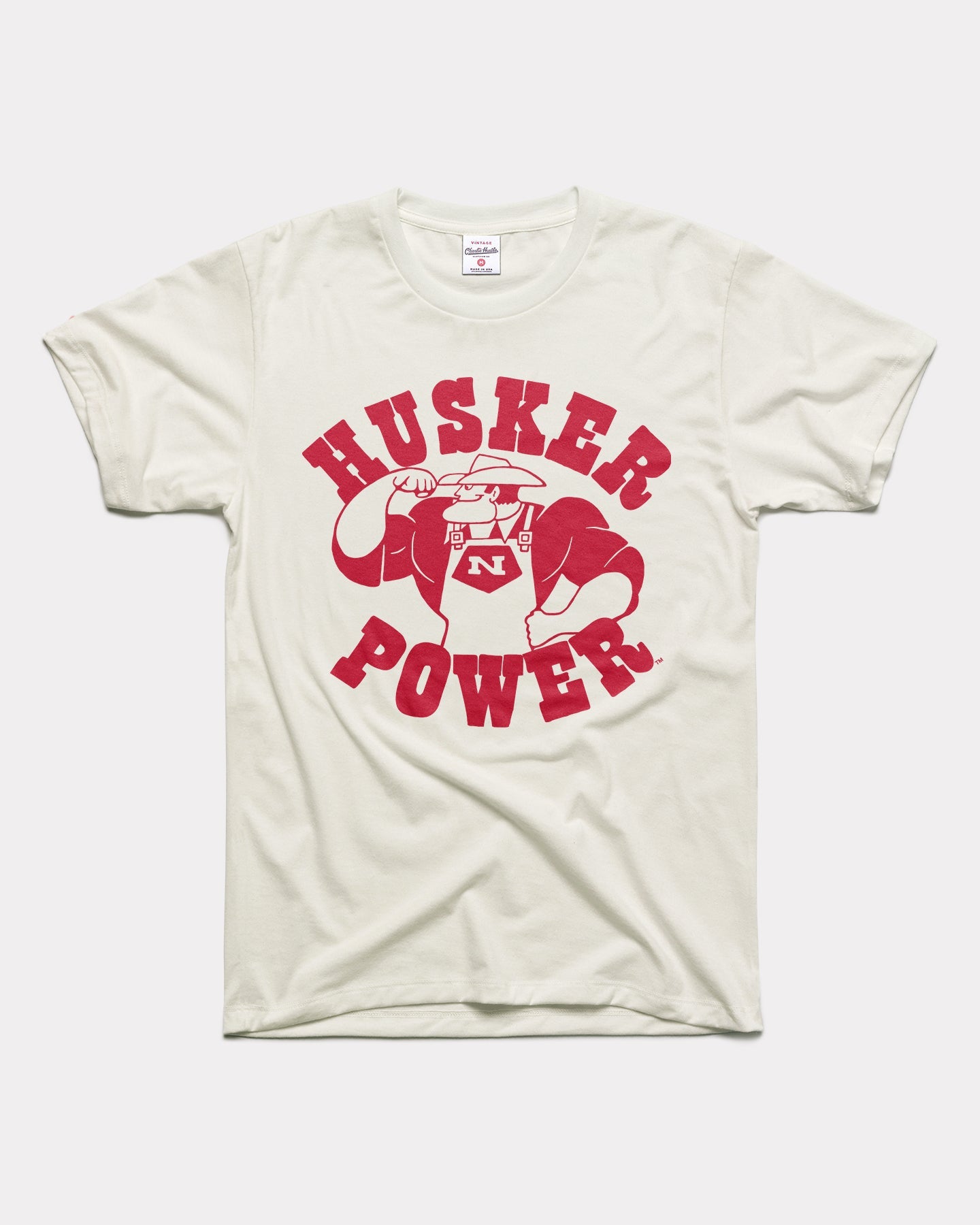 Husker Power Nebraska White Vintage T-Shirt CHARLIE HUSTLE