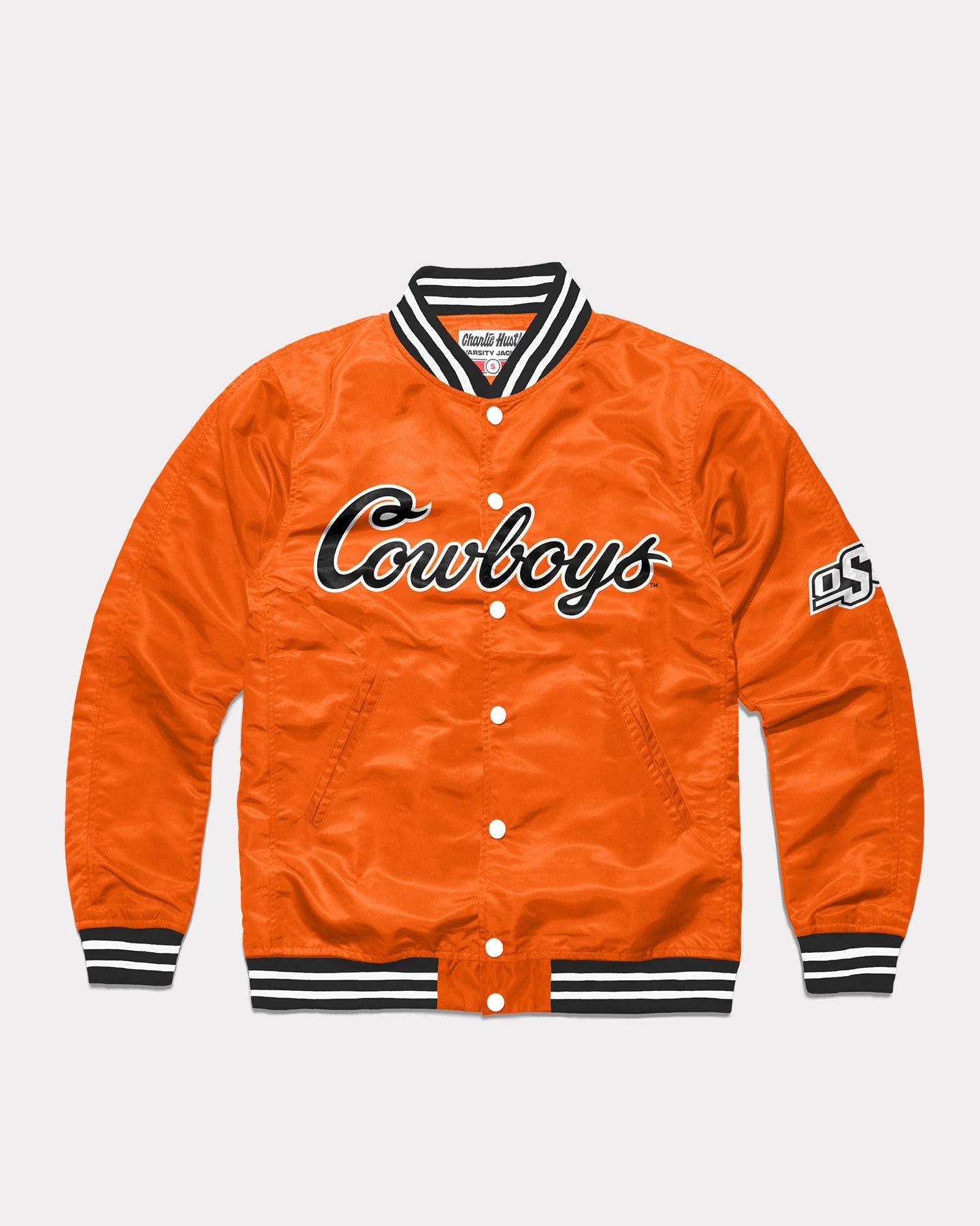 OSU Cowboys Script Orange Vintage Letterman Jacket CHARLIE HUSTLE