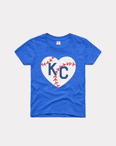 Kids Royal Blue Baseball KC Heart Vintage Youth T-Shirt