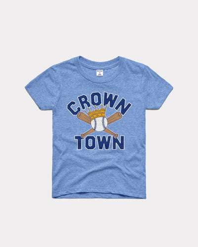 Kids Light Blue Crown Town Bats Vintage Youth T-Shirt