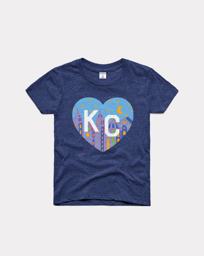 Kids Navy 2024 Plaza Lights KC Heart Vintage Youth T-Shirt