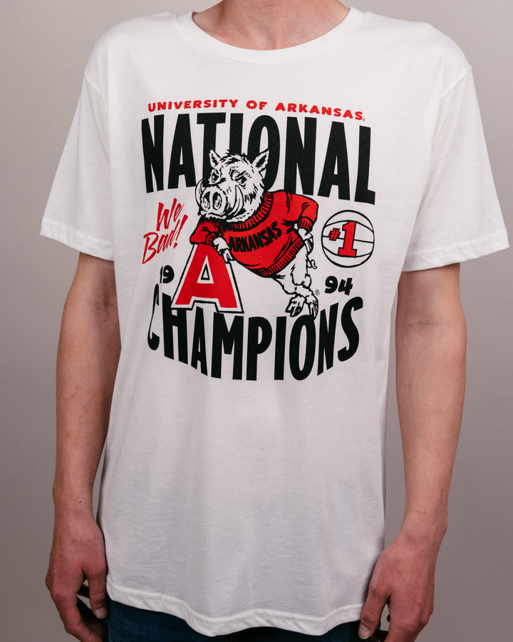 1994 Champs Arkansas White T-Shirt | CHARLIE HUSTLE
