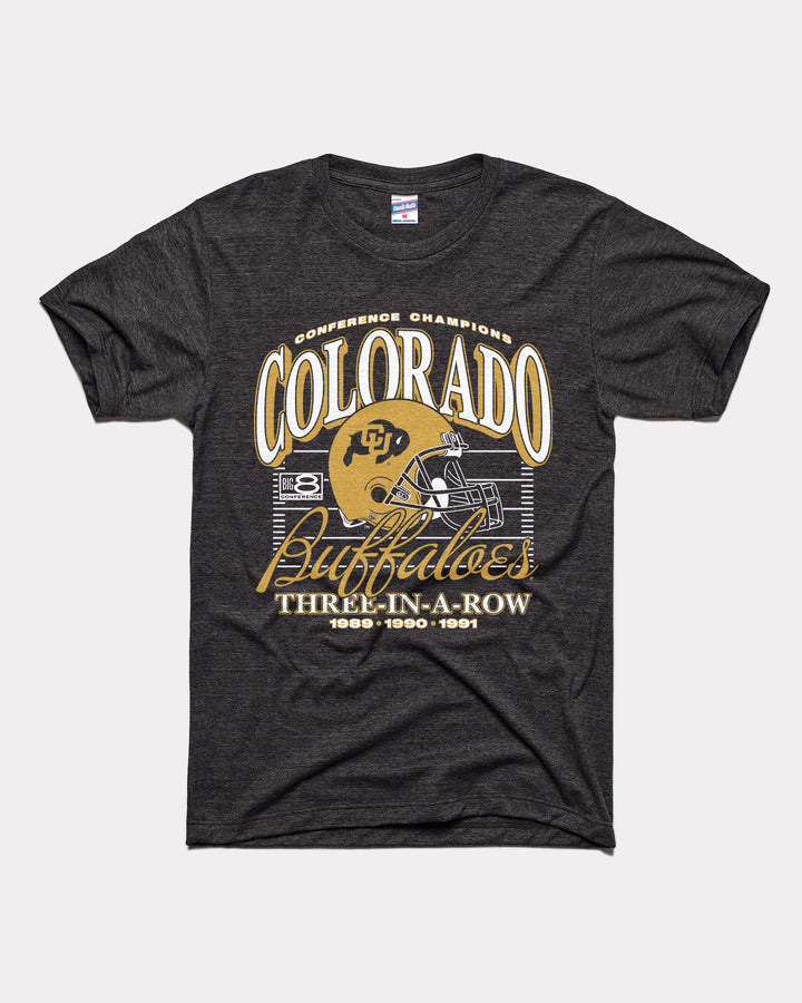 Colorado Buffaloes 3-Peat Champs Black T-Shirt | CHARLIE HUSTLE