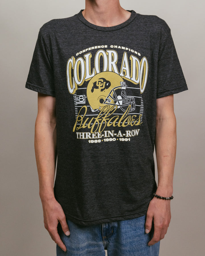 Colorado Buffaloes 3-Peat Champs Black T-Shirt | CHARLIE HUSTLE