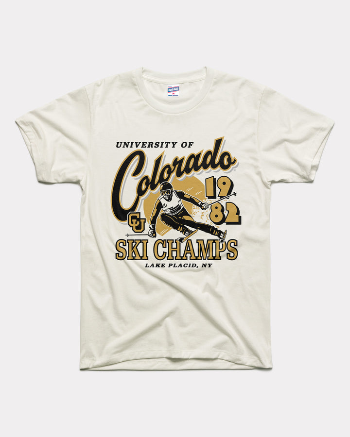 Colorado Buffaloes Ski Champs Vintage White T-Shirt | CHARLIE HUSTLE