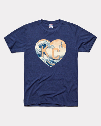 Navy Nelson Atkins Hokusai KC Heart Vintage T-Shirt Front