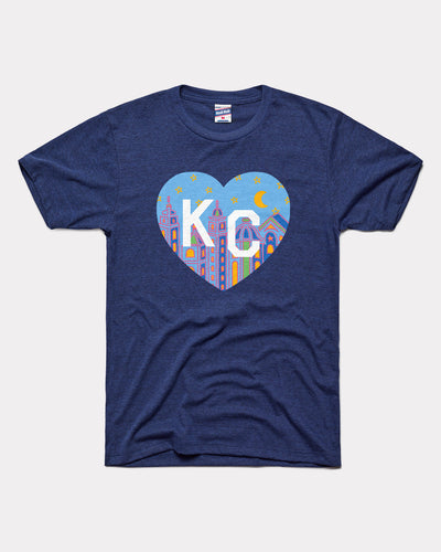 Navy 2024 Plaza Lights KC Heart Vintage T-Shirt