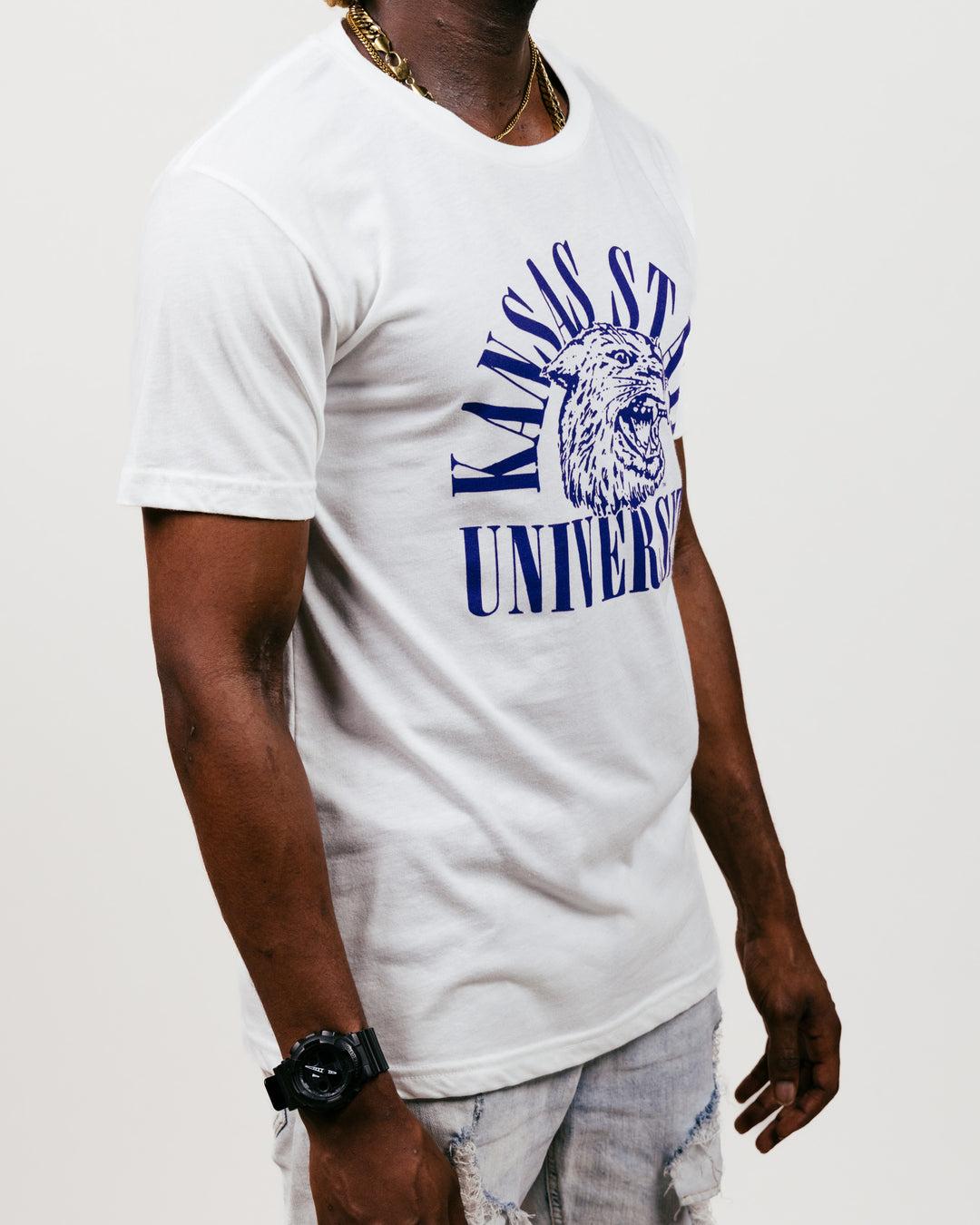 Kansas State Power Cat Arch White Vintage T-Shirt | CHARLIE HUSTLE