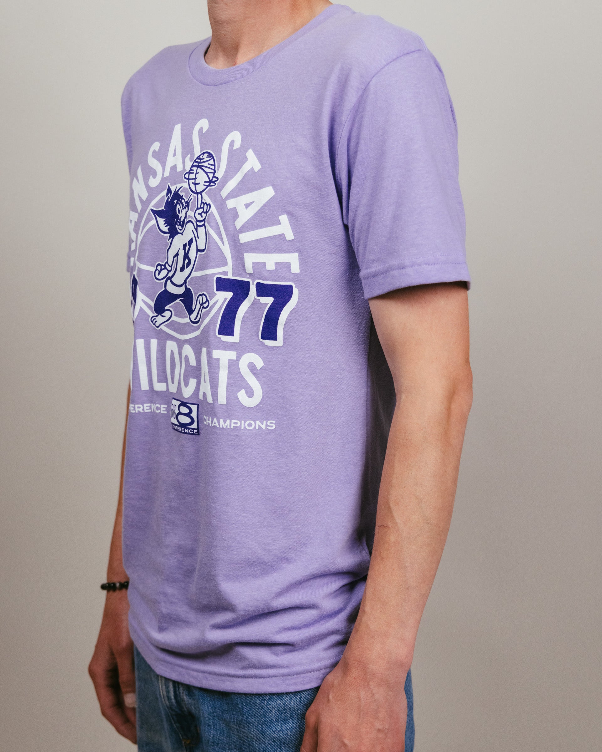 70s Champion KUTZTOWN STATE 77 Tシャツ L K-State Wildcats 1977 Big 8 Champs Lavender T-Shirt | CHARLIE HUSTLE