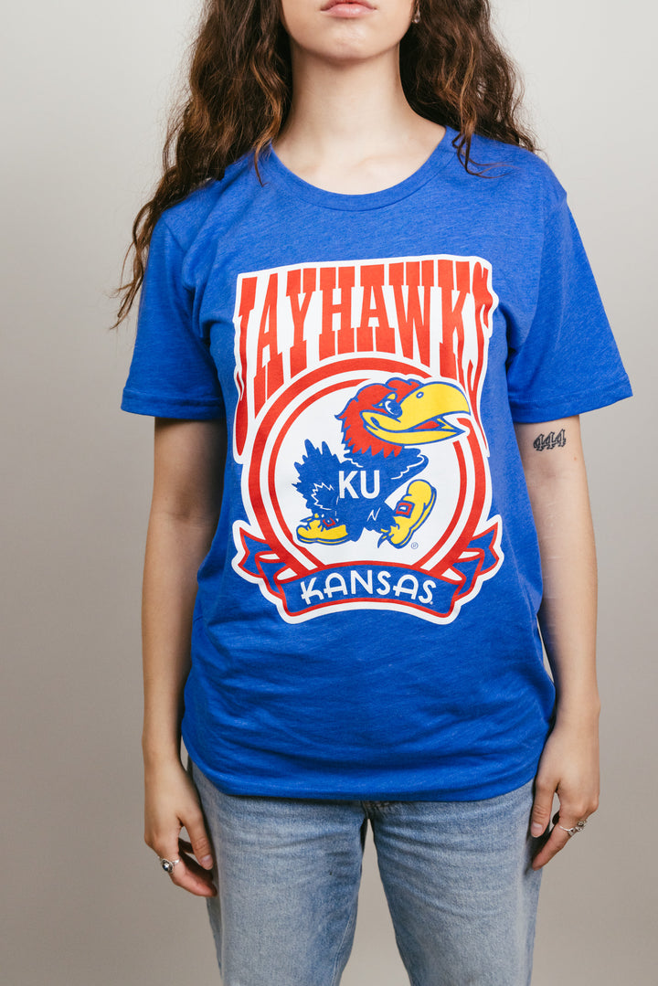 Kansas Jayhawks Cola Design Royal Blue T-Shirt | CHARLIE HUSTLE