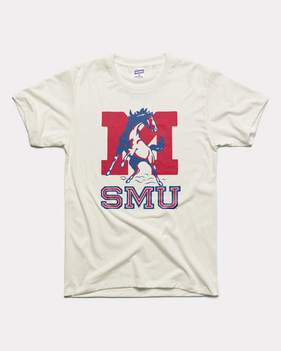 White SMU Mustangs Monogram M Vintage T-Shirt