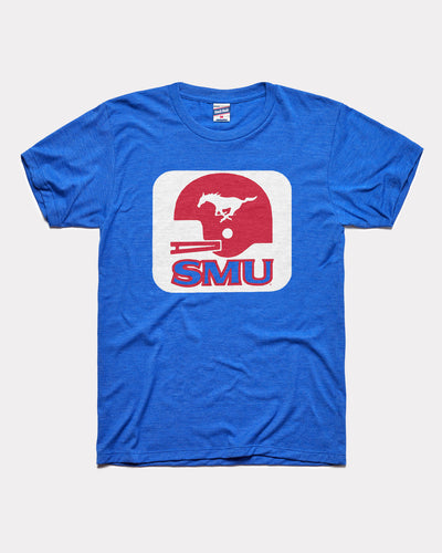 Royal Blue SMU Mustangs Football Helmet Vintage T-Shirt