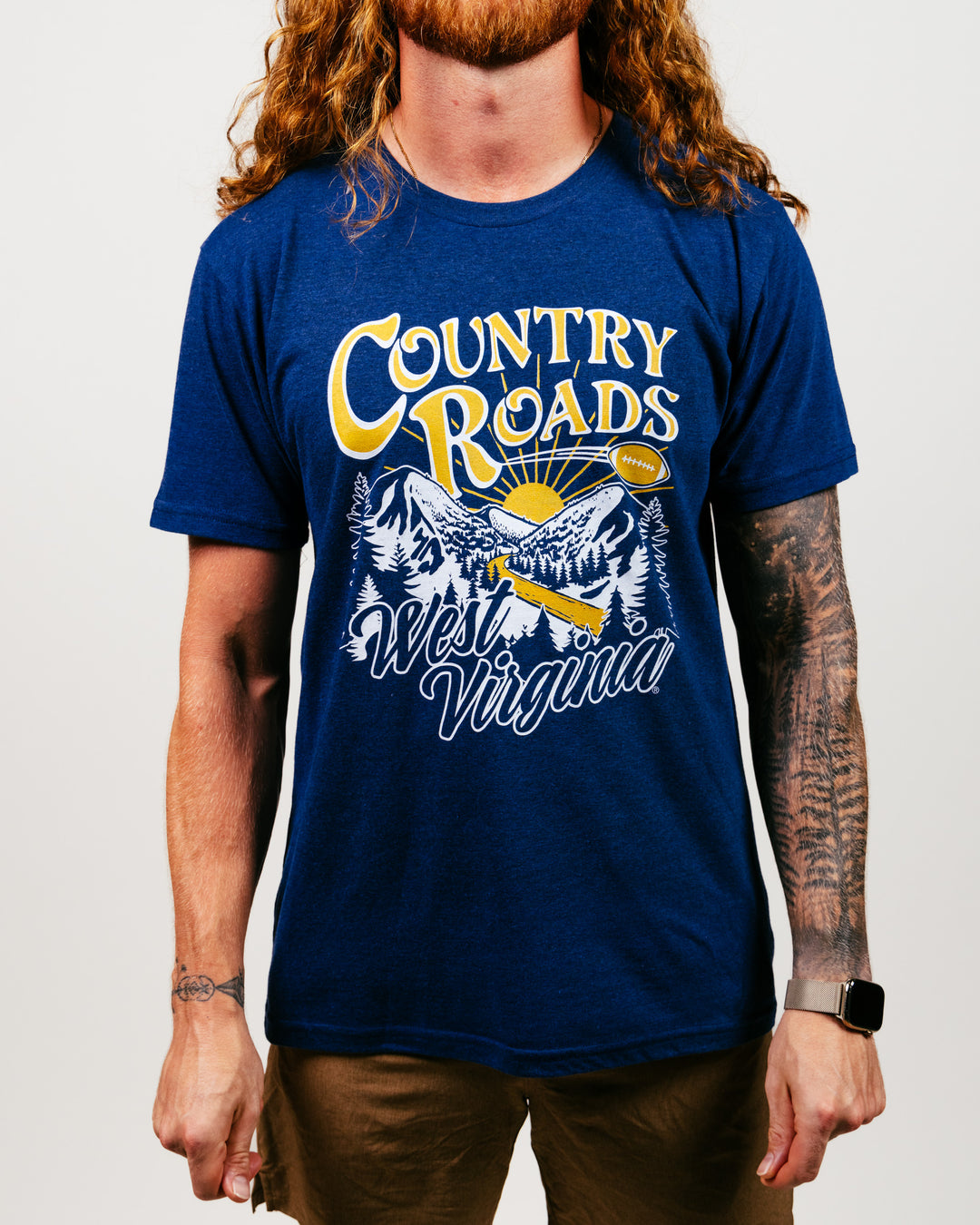 T-shirt Uomo Royalkane West Virginia - Serigrafia 100% Cotone Giallo - Country Roads - Foto 3