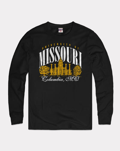 Black Missouri Tigers Illustration Vintage Long Sleeve T-Shirt