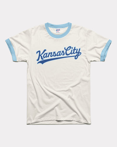 White & Powder Blue Kansas City Script Vintage Unisex Ringer T-Shirt