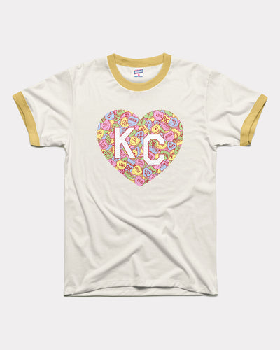 White & Butter Valentines KC Heart Vintage Unisex Ringer T-Shirt