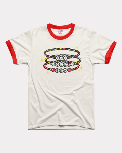 White & Red Golden Era Friendship Bracelet Vintage Unisex Ringer T-Shirt