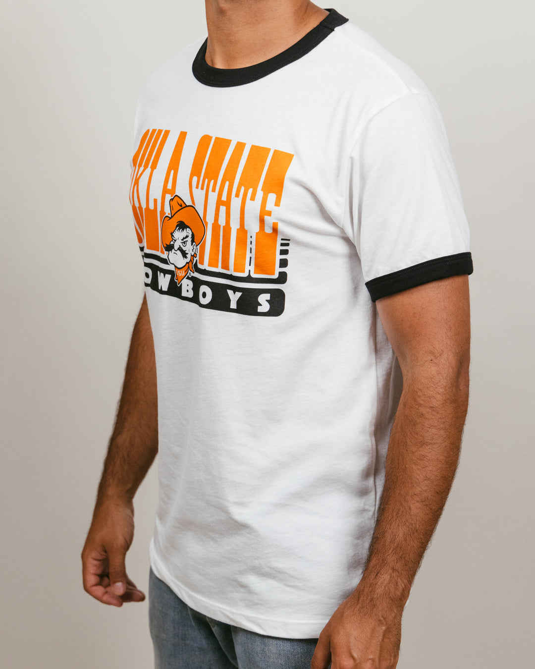 OSU Cowboys 70s White & Black Unisex Ringer | CHARLIE HUSTLE