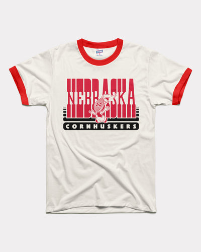 White & Red Nebraska Cornhuskers 70s Vintage Unisex Ringer T-Shirt