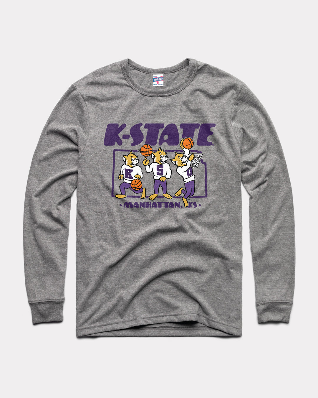 K-State Basketball Grey Long Sleeve T-Shirt CHARLIE HUSTLE