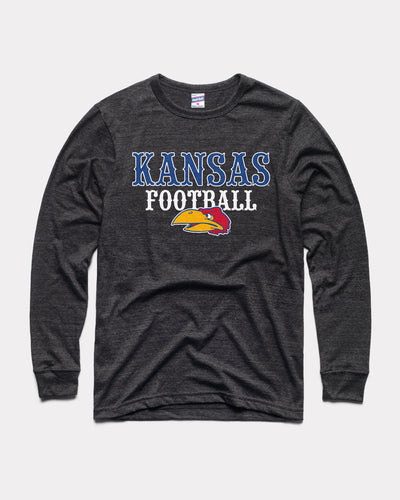 Black Kansas Jayhawks Football Vintage Long Sleeve T-Shirt