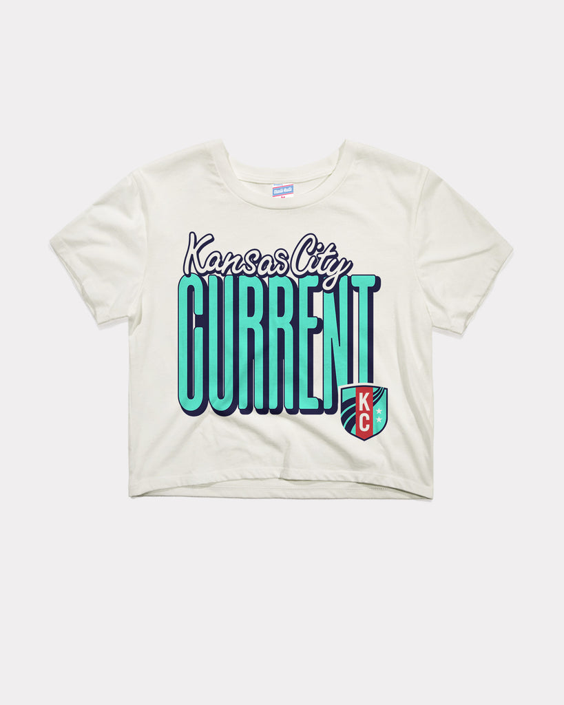 Women's KC Current Script White Crop T-Shirt | CHARLIE HUSTLE