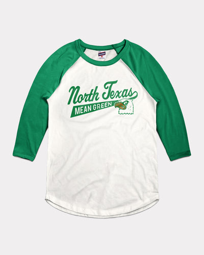 White and Green North Texas Mean Green Raglan T-Shirt