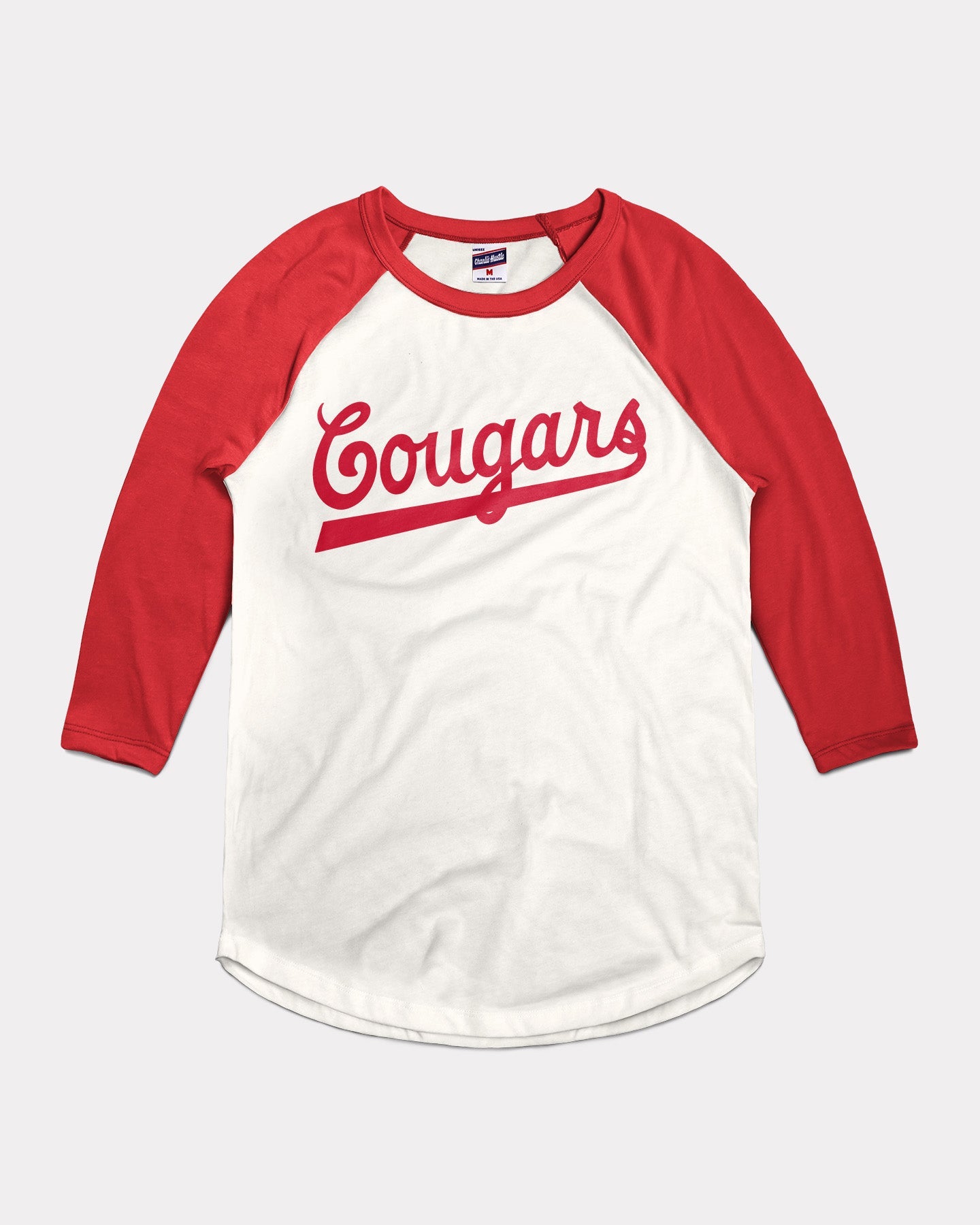 Houston Cougars Script White & Red Vintage Raglan | CHARLIE HUSTLE