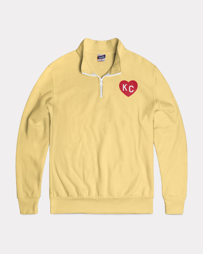 Butter Yellow & Red Embroidered KC Heart Vintage Quarter Zip