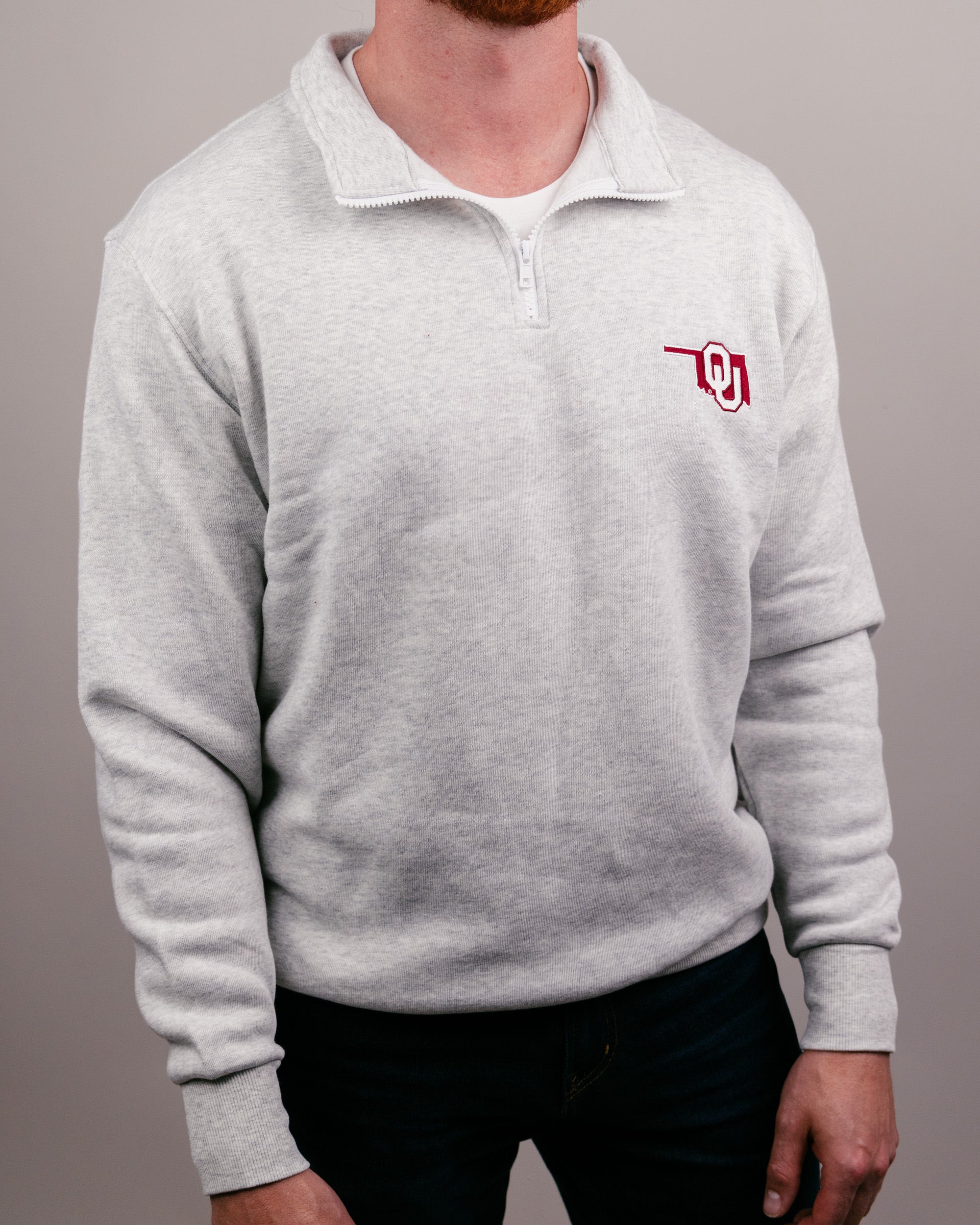 Oklahoma Sooners Ash Grey Quarter Zip | CHARLIE HUSTLE