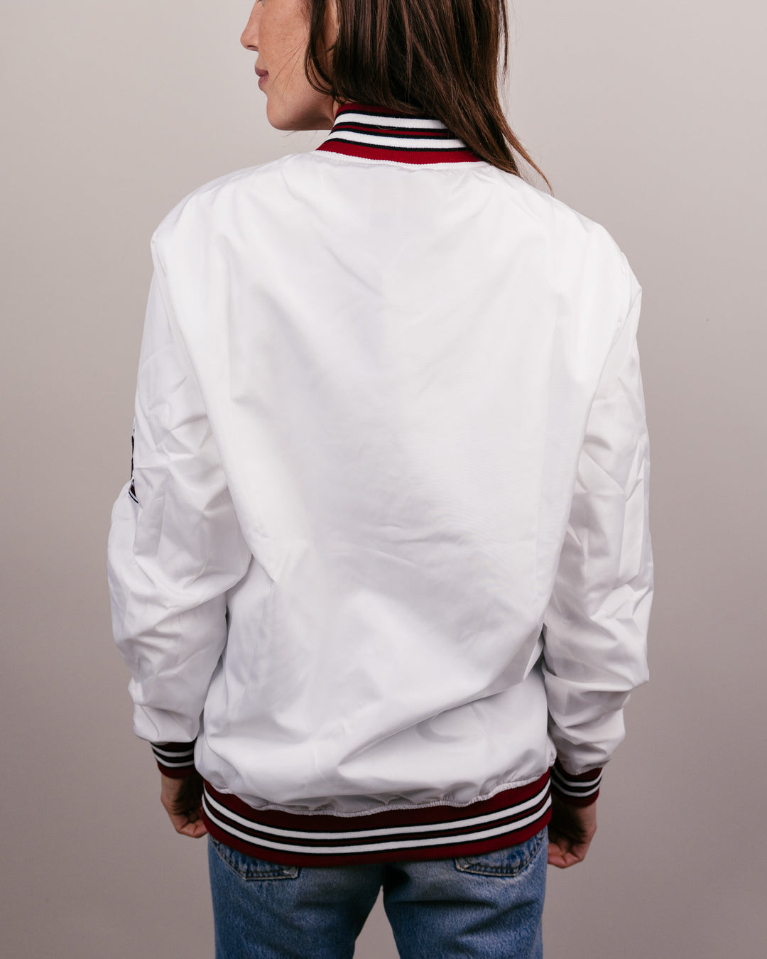Arkansas Razorbacks Arch White Letterman Jacket | CHARLIE HUSTLE
