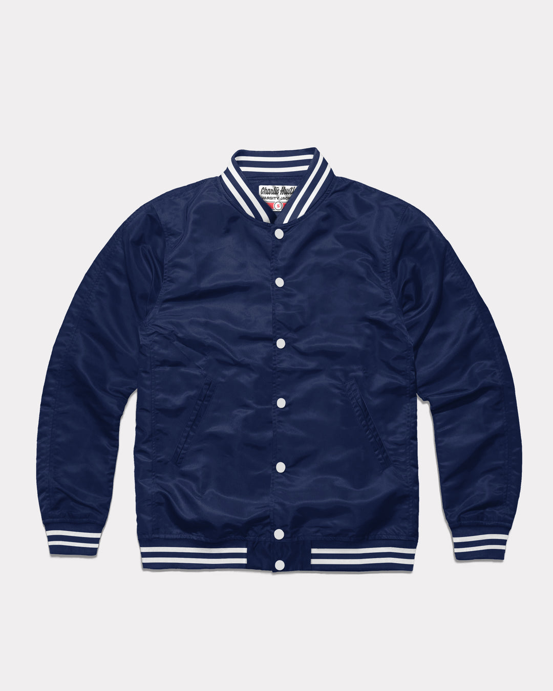 Essentials Collection Navy Letterman Jacket | CHARLIE HUSTLE