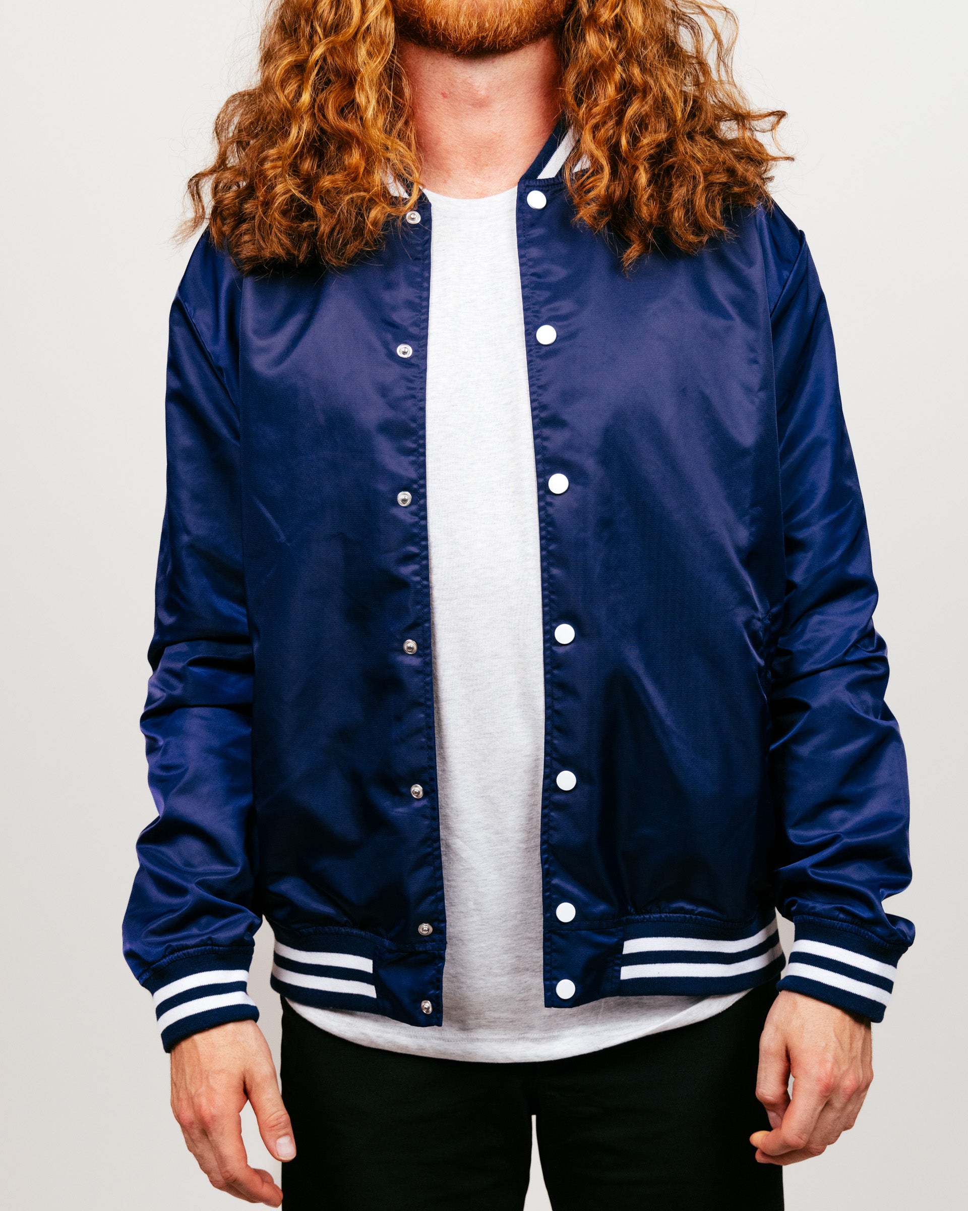Essentials Collection Navy Letterman Jacket | CHARLIE HUSTLE
