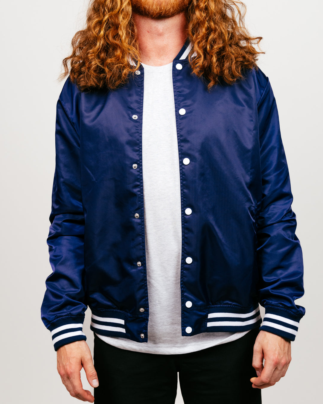 【あっし様】 PLAYER VARSITY JACKET S ネイビー Buy Navy Blue Chicago Slogan Back Graphic Baseball Letterman