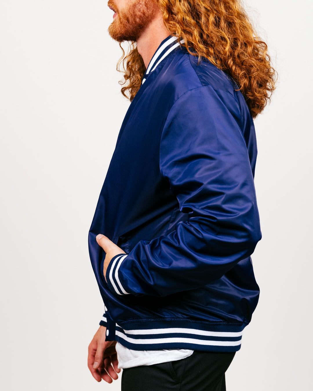 Essentials Collection Navy Letterman Jacket | CHARLIE HUSTLE