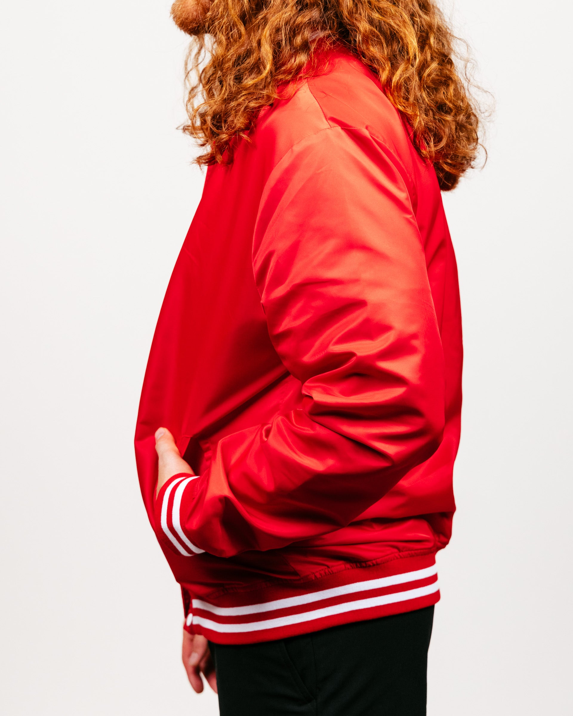 Essentials Collection Red Letterman Jacket | CHARLIE HUSTLE