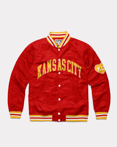 Red KC Arch and Heart Vintage Varsity Jacket Front