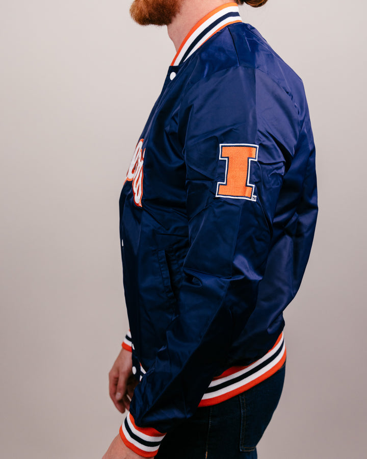 University Illinois Script Navy Blue Letterman Jacket | CHARLIE HUSTLE