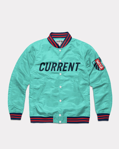 Teal Kansas City Current Vintage Varsity Jacket Front