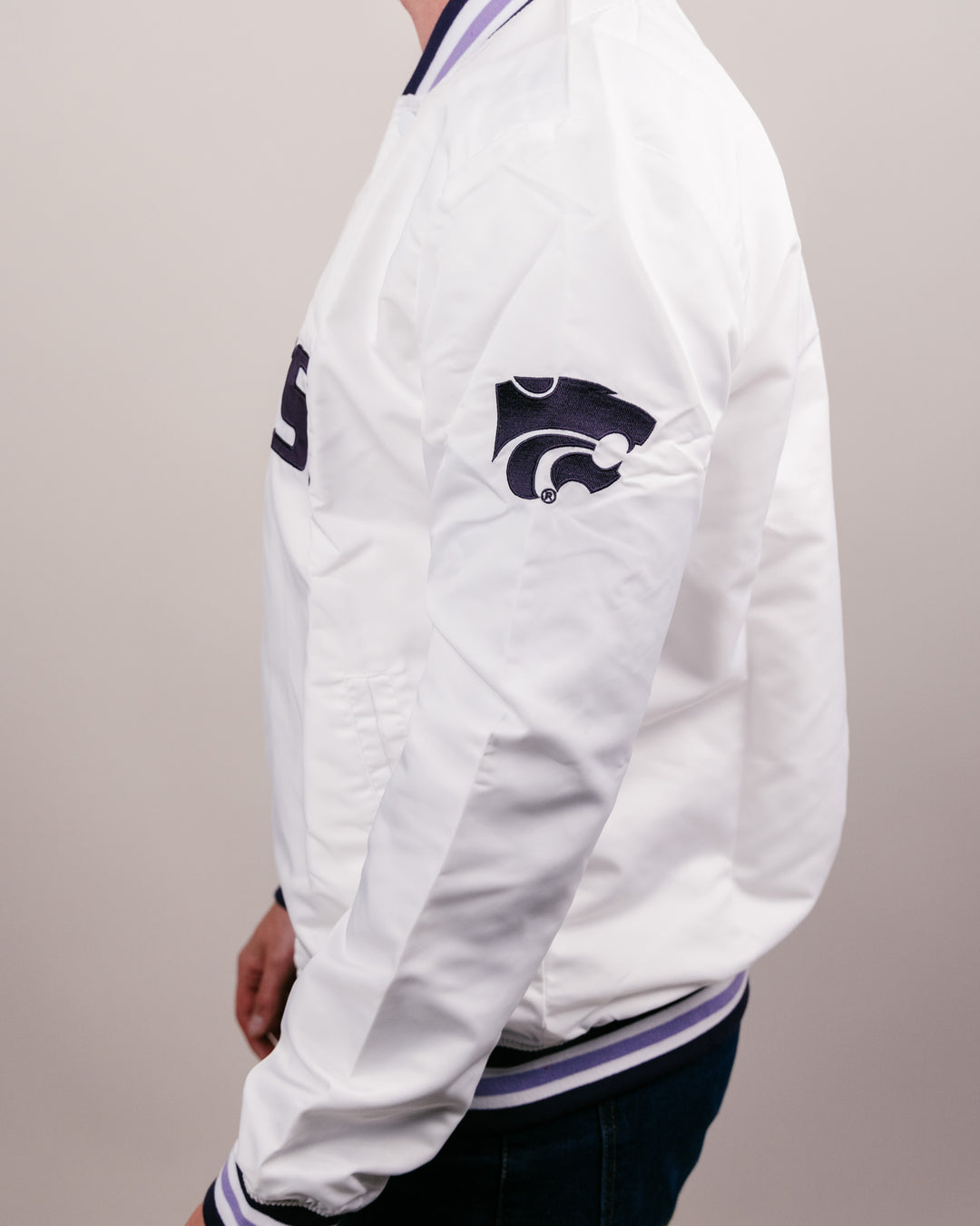Kansas State Wildcats Vintage White Letterman Jacket | CHARLIE HUSTLE